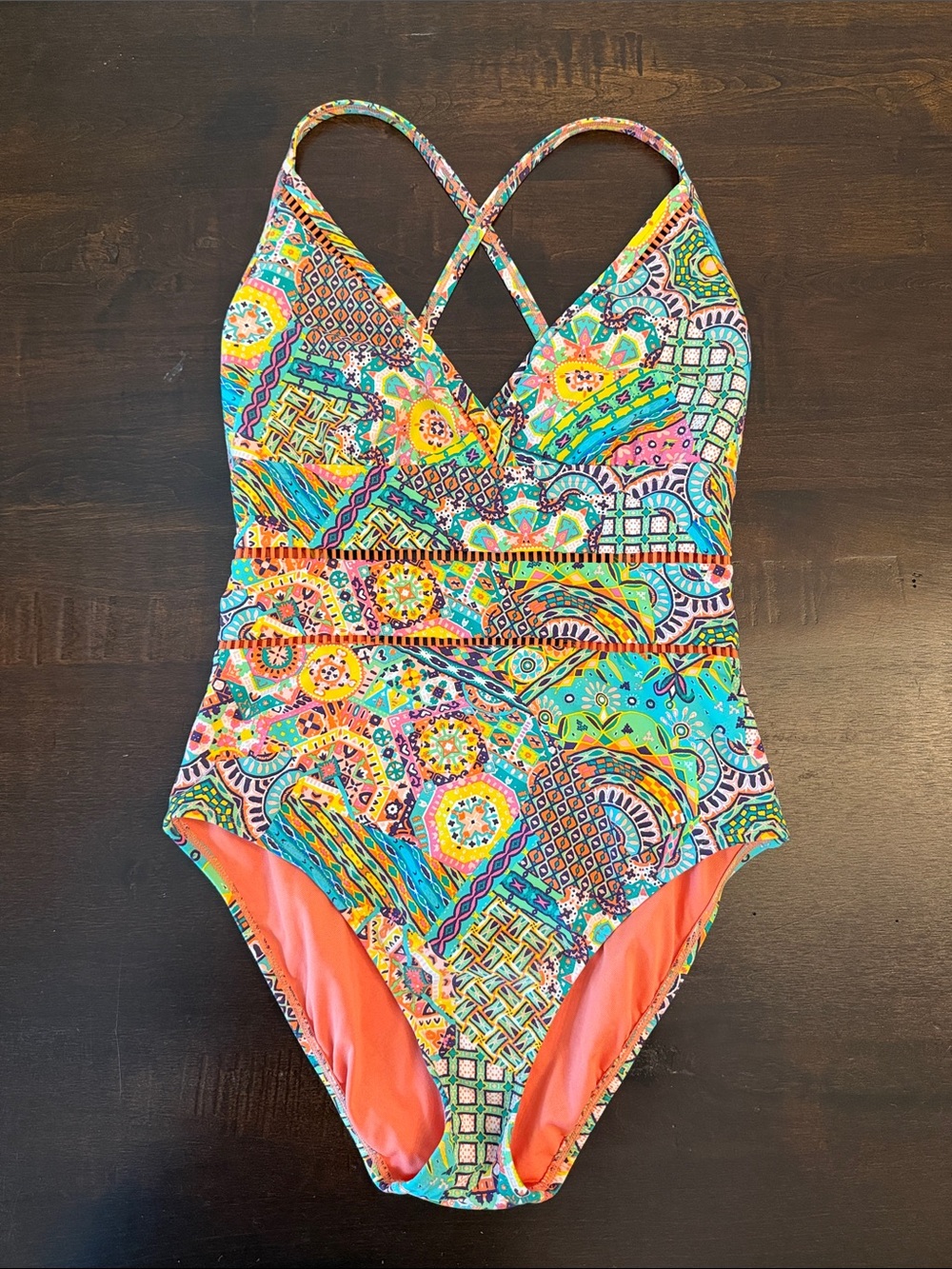 Woman’s One-Piece Swimsuit - Vibrant Multicolor Pattern - Size: M - Brand: Bleu
